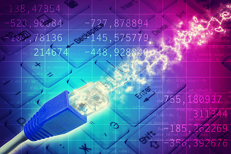 键盘上的计算机电缆概念理念数字字母纽扣线索电线互联网科技视图图片