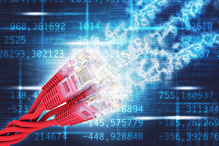 一套计算机电缆视图电线理念线索蓝色科技数字背景图片