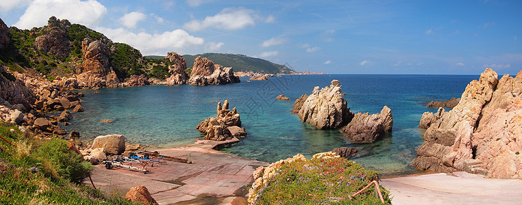撒丁岛的岩石海岸红色风景海滩崎岖全景天堂图片