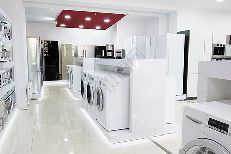 商店中的家用电器家务商业家庭白色洗衣零售市场销售电器机器图片
