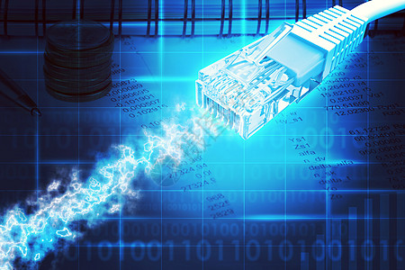 计算机电缆理念线索蓝色视图图表数字科技活力硬币床单图片