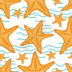 背景有海浪和海星 无缝海洋模式蓝色婴儿海啸墙纸涂鸦插图飞溅海洋温泉装饰品图片