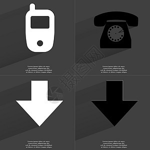 移动 反向电话 箭头朝下 有长阴影的符号背景图片