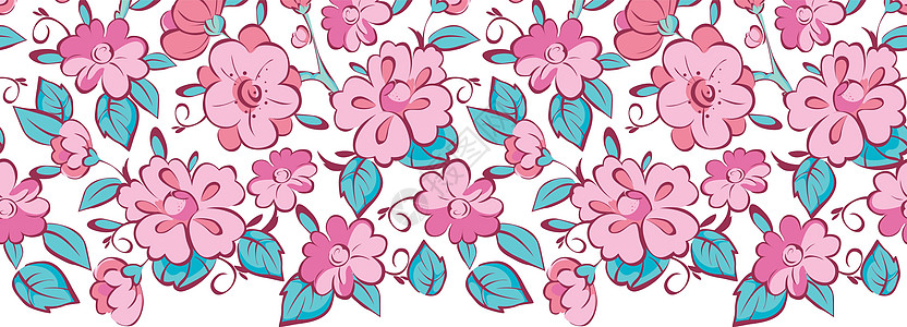 矢量粉红色蓝色和喜莫诺花朵水平边框图片