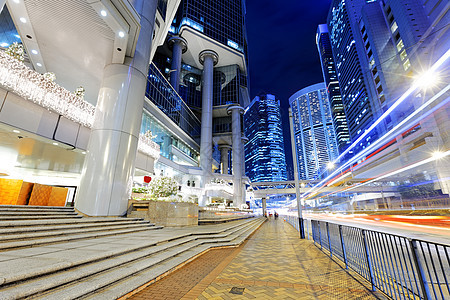 香港交通晚夜时间中心摩天大楼城市商业运动景观市中心街道建筑图片