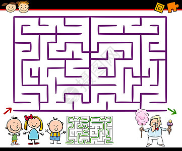 迷宫或迷宫卡通迷宫游戏教育快乐谜语棉花糖学习幼儿园学校插图乐趣逻辑图片