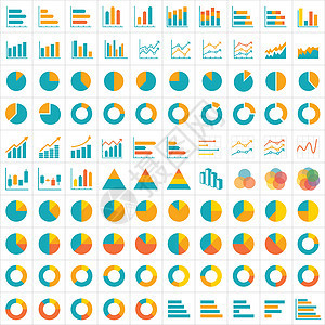 100个图表和图表图标平板设计图片