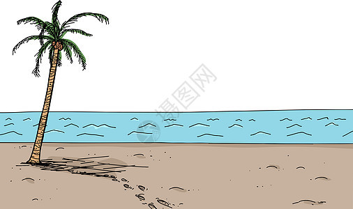棕榈树的沙地足迹图片