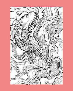 Koi鱼矢量说明传统动物插图游泳手绘锦鲤背景图片