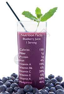 蓝莓果汁营养事实薄荷酸奶玻璃标签排毒浆果水果饮食白色维生素图片