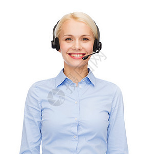 使用耳机的友好女性求助热线接线员中心技术咨询女孩服务台微笑顾客工人商务顾问图片