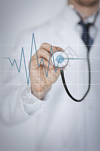 医生用听诊器手和听心跳医院技术心脏病疾病男人监视器外科诊断心电图工具图片