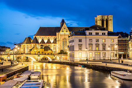 比利时Ghent Ghent老城纪念碑地标天空建筑荷卢房子经济建筑学港口吸引力图片