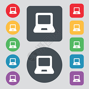 膝上型计算机图标符号 一组有12色按钮 平面设计 矢量桌面网络展示工作屏幕钥匙键盘插图互联网软件图片