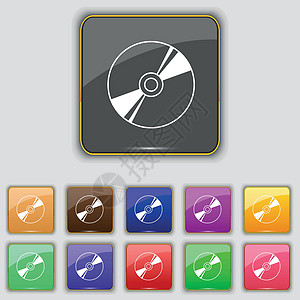 Cd DVD 光盘 蓝光图标标志 为您的站点设置十一个彩色按钮 向量图片