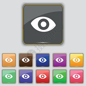 第六感 眼睛图标符号 设置为您网站的11个彩色按钮 矢量图片