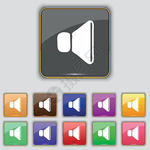 音量 声音图标符号 设置为您网站的11个彩色按钮 矢量界面插图金属控制音乐技术背景图片