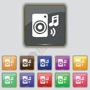 音乐柱 迪斯科 音乐 旋律 扬声图标符号 设置为网站的11个彩色按钮 矢量图片
