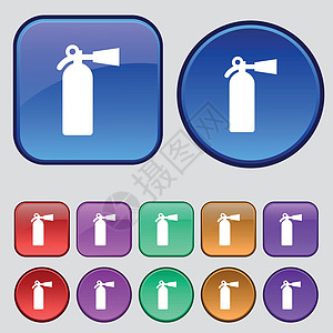 灭火器图标符号 一组12个旧按钮 用于设计 矢量(Victor)图片