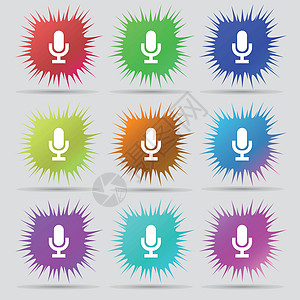 麦克风图标符号 一组由9个原针头按钮组成 矢量播送合金嗓音电缆岩石技术金属派对广播艺术图片