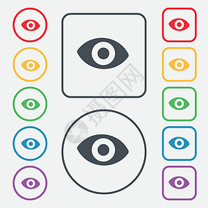 第六感 眼睛图标符号 圆形上的符号和带框架的方按钮 矢量图片
