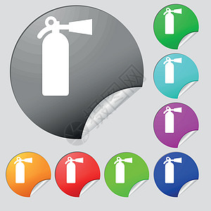 消防灭火器图标符号 一套8个多色圆环按钮 贴纸 矢量燃料汽油燃烧事故派对工具仪器预防剪裁团体图片