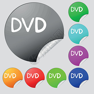 dvd 图标符号 套用8个多色圆环按钮 标签 矢量塑料磁盘品牌光盘插图视频电脑纸盒音乐包装图片