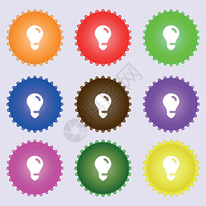 灯泡 概念图标符号 一组九种不同彩色标签 矢量图片