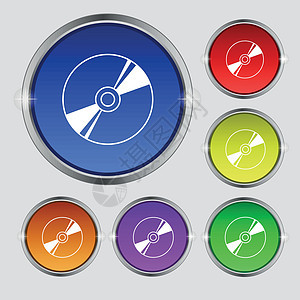 Cd DVD 光盘 蓝光图标符号 亮彩色按钮上的圆形符号 矢量图片