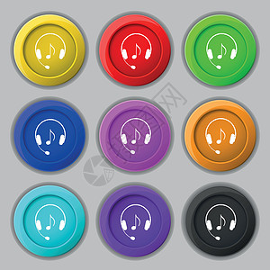 9圆色按钮上的符号 矢量 X耳机热线销售量顾客求助操作员助手麦克风商业桌子图片