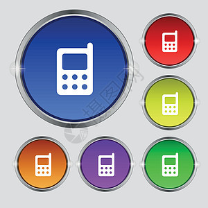 移动电话图标符号 光亮彩色按钮上的圆形符号 矢量图片