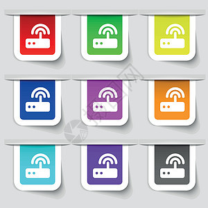 Wifi 路由器图标符号 您设计时的多色现代标签集 矢量图片