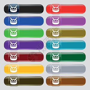 图标符号 您设计时 要使用16个彩色现代按钮的大组合 矢量音乐会鼓手爵士乐金属教学男人鸡腿工具岩石架子鼓图片