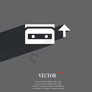 音频磁带图标符号 平坦的现代网络设计 有长阴影和文字空间 矢量音乐持有者工作室数据记录玩家岩石漩涡标签录音机图片