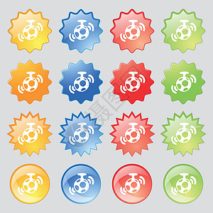 镜球迪斯科图标符号 从14个多色的玻璃按钮中设定 并设置文字位置 矢量图片