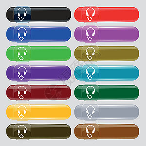 头头图标符号 您设计时 要使用16个彩色现代按钮的大组合 矢量帮助麦克风电脑推销秘书顾客男人公司服务耳机图片