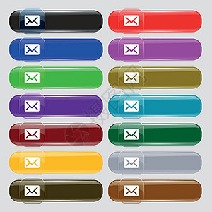 邮件 信封 字母图标符号 大套16个彩色现代按钮用于设计 矢量床单明信片地址海豹航空邮票文档商业写作电子邮件图片