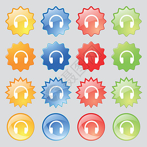 标题图标符号 从14个多色的玻璃按钮中设定 并设置文本位置 矢量耳机销售量顾问求助顾客电话电脑男人公司服务图片