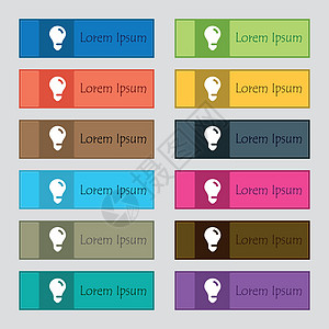 12个长方形 多彩 美丽 优质的按钮 供网站使用 矢量器Victor亮度灯泡收藏球泡灯力量照明创造力闪光创新节能灯图片