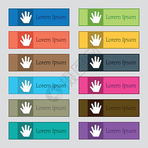 手势图标符号 为网站设置了12个长方形 多彩 美丽 优质的按钮 矢量图片