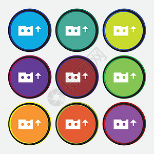 音频产品音频磁带图标符号 9个多色圆环按钮 矢量标签电子产品录音机塑料立体声持有者歌曲记录玩家娱乐插画