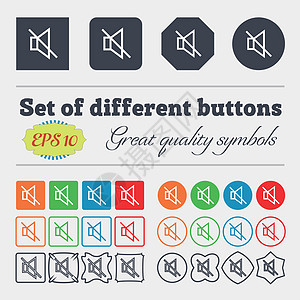 没有声音 静音图标标志 大套彩色 多样 高品质的按钮 向量图片