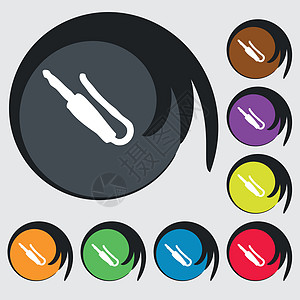 8个彩色按钮上的符号 矢量 V绳索插座电脑音乐金属电缆立体声插头插孔图片
