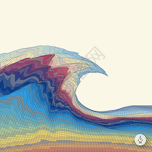 海浪背景摘要 Mosaic 3d矢量图解墙纸环境泡沫格子艺术品蓝色运动技术风格波纹图片