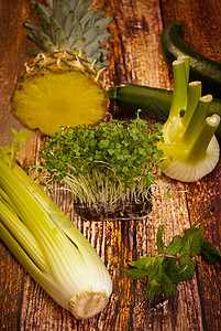 蔬菜薄荷营养草药叶子活力水果芹菜菠萝饮食地面图片