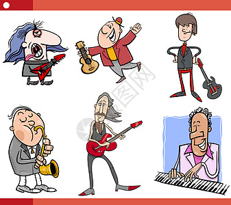 音乐角色组合卡通摇滚乐重金属钢琴钢琴家黄铜漫画卡通片萨克斯手萨克斯管电吉他图片