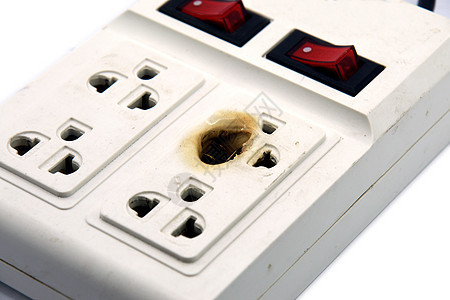 熔融和燃烧电棒塞烧伤解雇电缆警告交流电事故安全力量电子产品插头图片