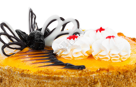 白背景上孤立的蛋糕糕点饮食庆典巧克力甜点食物面包黄色礼物装饰图片