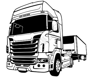 拖车卡车黑与白绘画商业拖拉机插图交通出租车引擎汽车运输图片