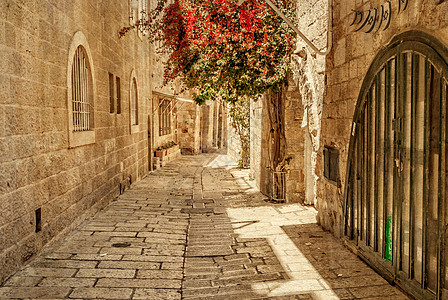 鹅卵石小路耶路撒冷犹太区古老的巷子背景